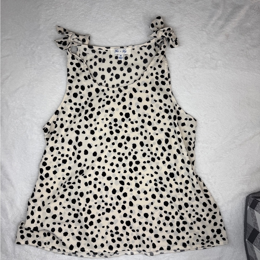 She + Sky Black and White Spotted Tank Top